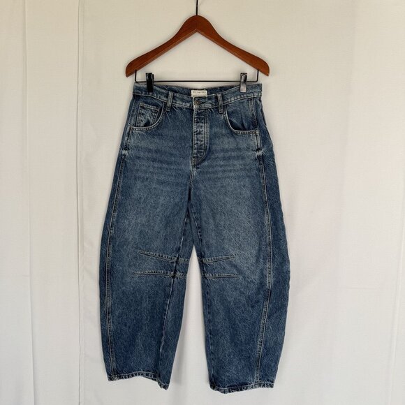 Free people We The Free Good Luck Mid Rise Barrel Leg Jeans in Deep End Size 27 - Picture 3 of 13